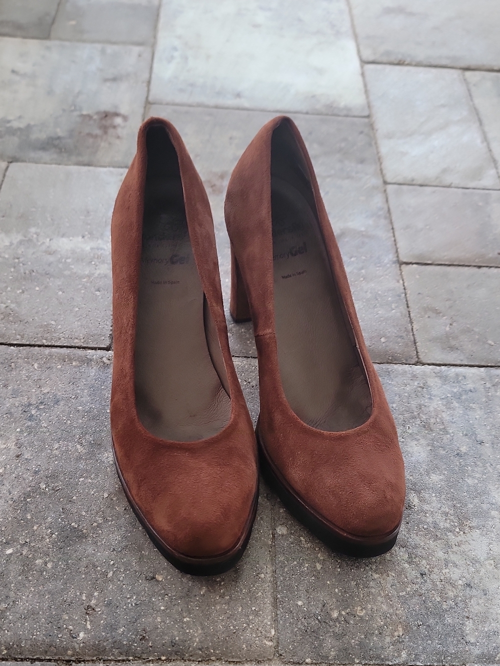 Wonders Brown Suede Block Heel Platform Pumps Memory Gel Cushioned Insoles Sz 39 - Picture 3 of 14